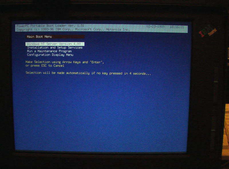 IBM ThinkPad 850. Меню выбора действий