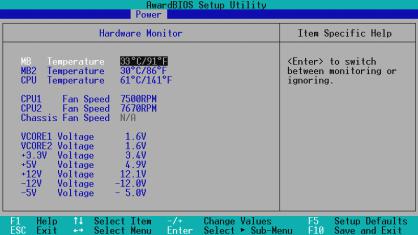Страница Hardware Monitor в SETUP CUR-DLS, старая версия BIOS