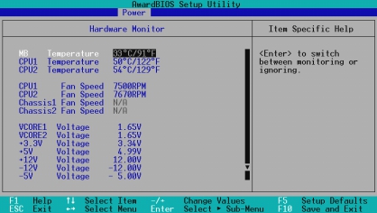 Страница Hardware Monitor в SETUP CUR-DLS, новые версии BIOS